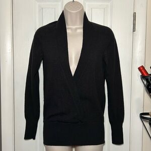 J. Crew Black Wool and Cashmere V neck plunge Faux Wrap Sweater size XS